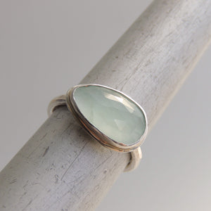 Freeform Aquamarine Gemstone Ring Sterling Silver Size 8