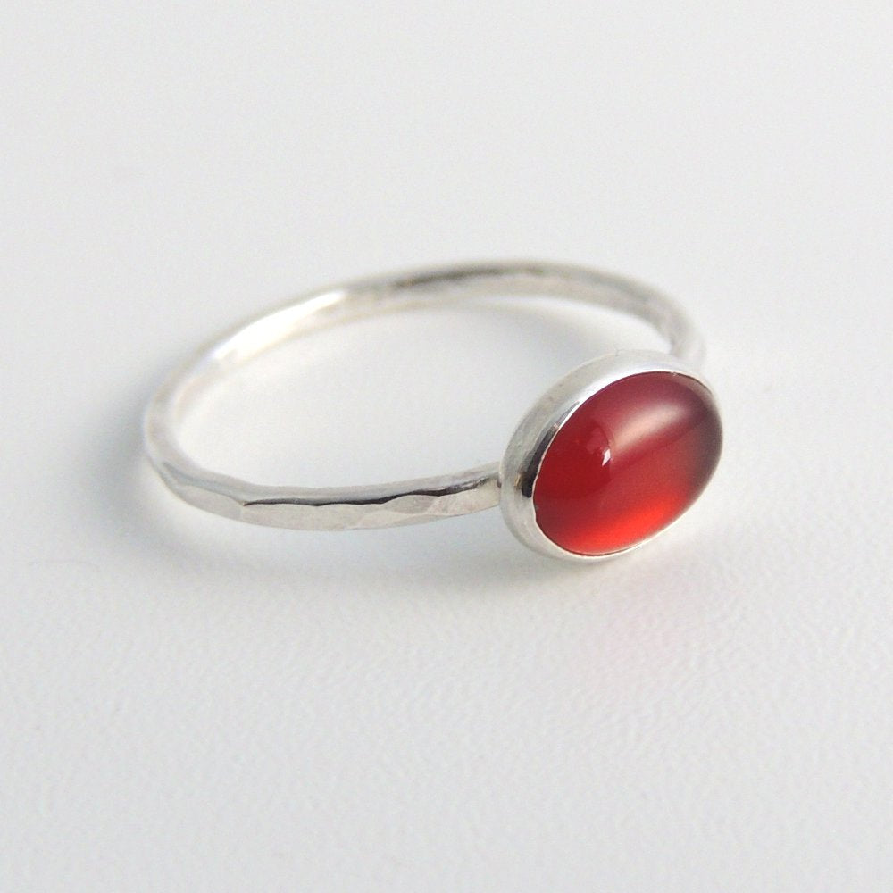 Oval Carnelian Ring Sterling Silver Stacking Ring Fire Orange Stone Ring