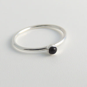 3mm Black Onyx Ring Sterling Silver Stacking Ring Small Black Stone Ring