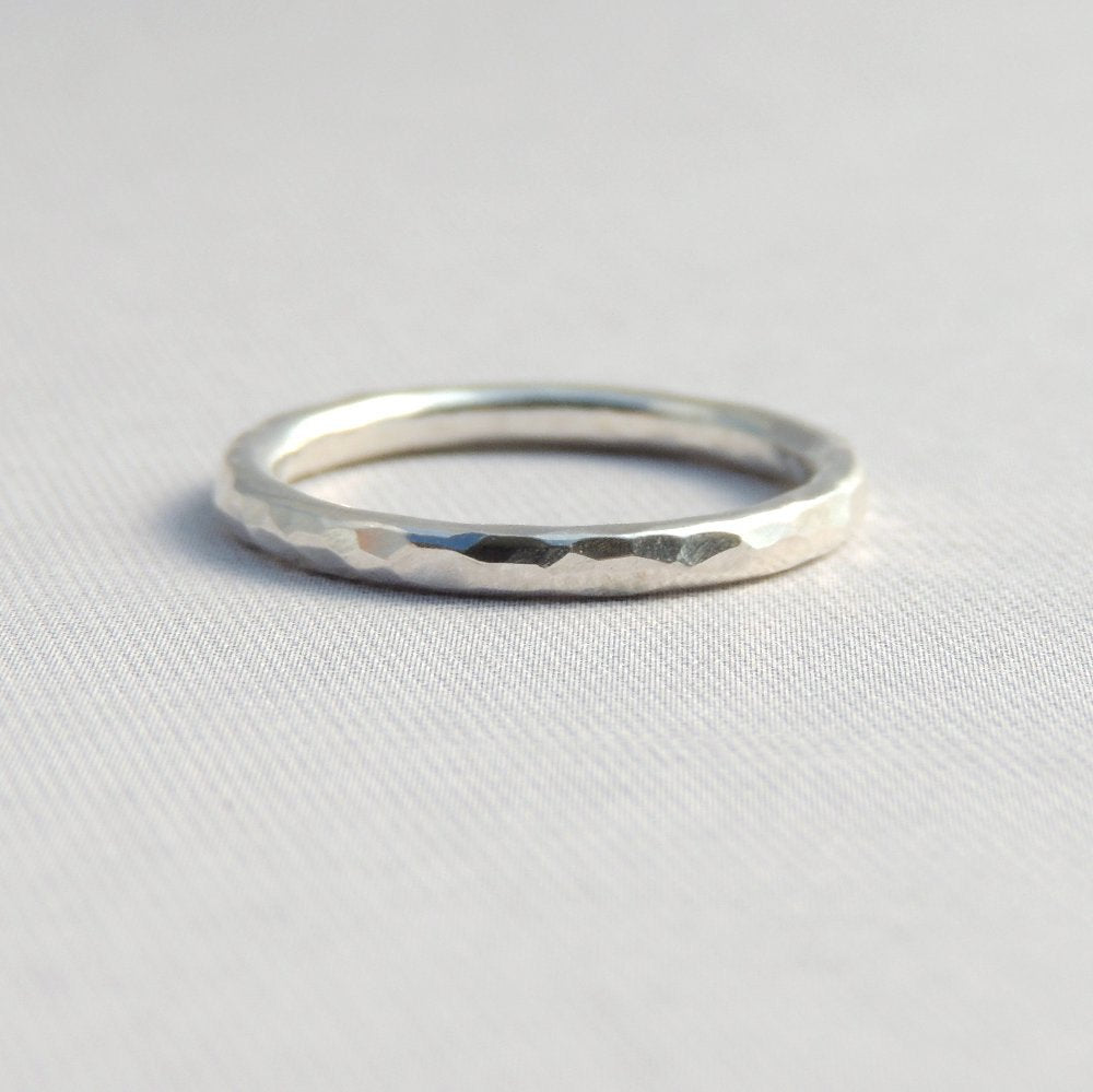 Sterling Silver Hammered Band Simple Sterling Silver Stackable Ring