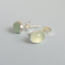 Chalcedony Earrings Oval Stud Earrings Sterling Silver Small Earrings