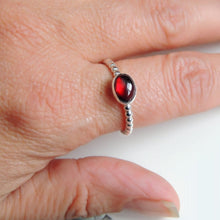 Oval Garnet Ring Sterling Silver Red Gemstone Solitaire January Birthstone Ring