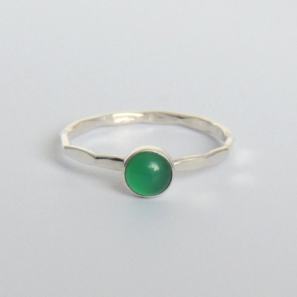 Green Onyx Ring Sterling Silver Stacking Ring Bezel Set